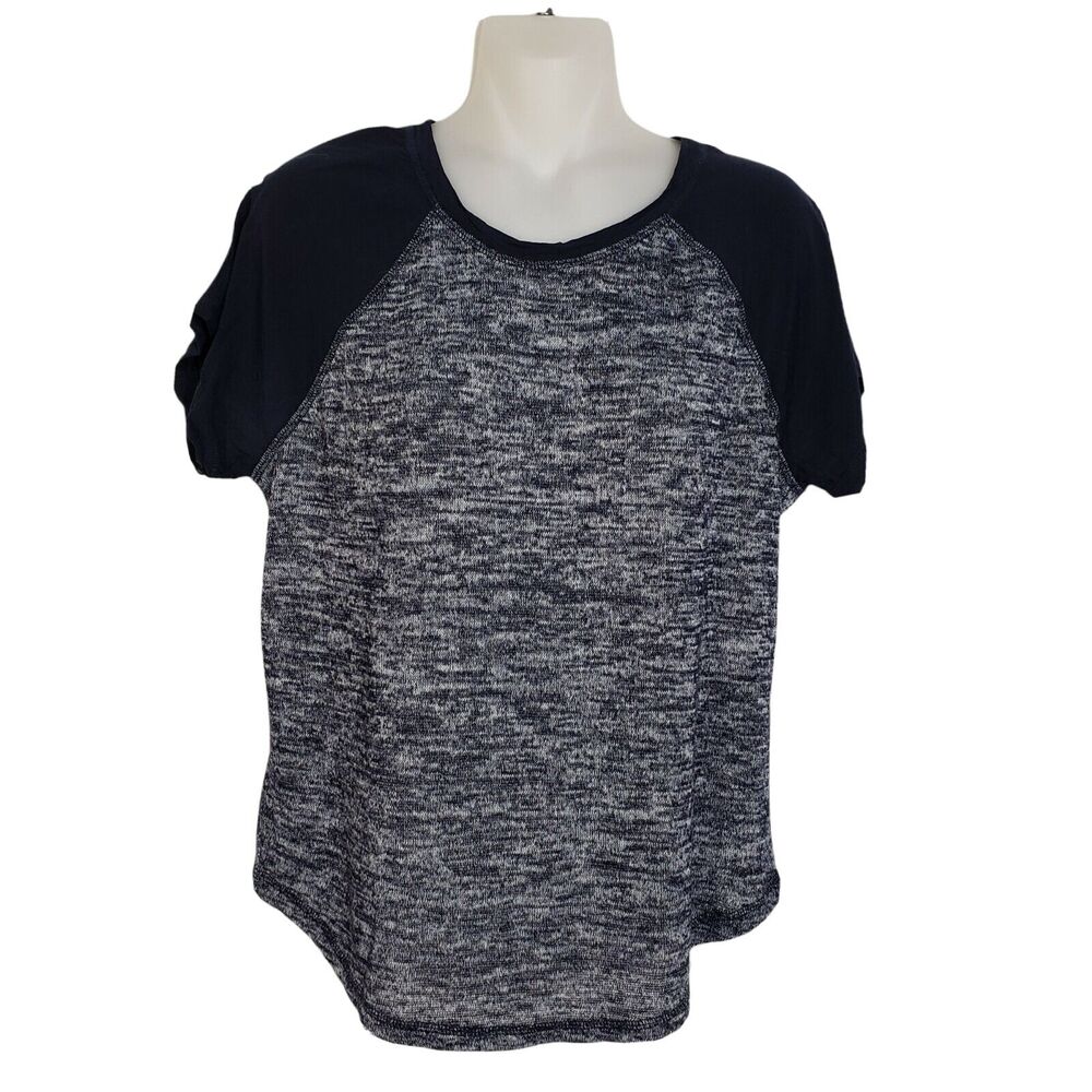 Lou & Grey Womens Top Size Small Blue Heathered Short Ragland Sleeves Knit